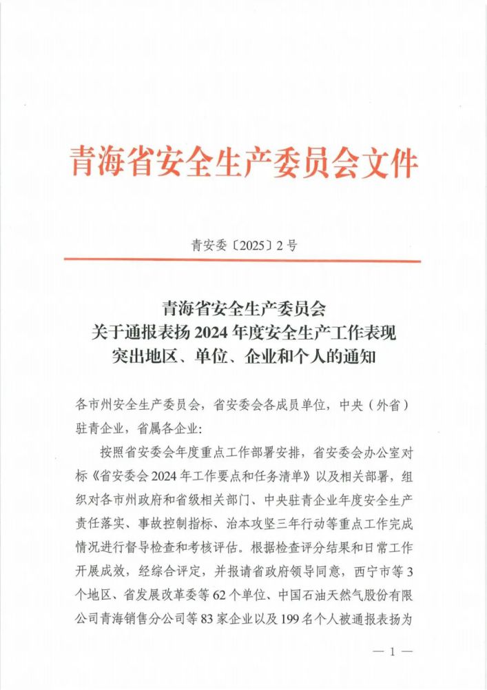 喜报！2024年度安全生产工作表现突出企业和个人名单揭晓！